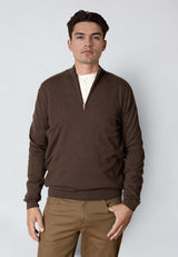 Clean Cut Copenhagen CLAUDE HALF-ZIP KNITTED JUMPER Strik Brun Melange