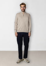 Clean Cut Copenhagen CLAUDE HALF-ZIP KNITTED JUMPER Strik Ecru Melange