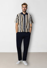 Clean Cut Copenhagen Daniel knitted shirt Skjorte S/S Ecru/Blue striped