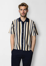 Clean Cut Copenhagen Daniel knitted shirt Skjorte S/S Ecru/Blue striped