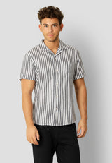 Clean Cut Copenhagen Giles cotton/linen shirt Skjorte S/S Navy / Ecru