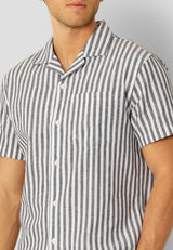 Clean Cut Copenhagen Giles cotton/linen shirt Skjorte S/S Navy / Ecru