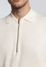 Clean Cut Copenhagen KARL KNITTED ZIP POLO Polos Ecru