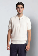 Clean Cut Copenhagen KARL KNITTED ZIP POLO Polos Ecru
