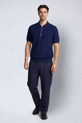 Clean Cut Copenhagen KARL KNITTED ZIP POLO Polos Navy