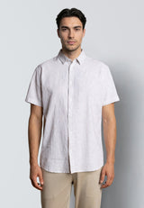 Clean Cut Copenhagen LUCA COTTON/LINEN STRIPED S/S SHIRT Skjorte S/S White/Shitake