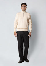 Clean Cut Copenhagen MARIO 1/2 ZIP KNITTED JUMPER Strik Ecru Melange
