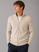 Clean Cut Copenhagen MARIO KNITTED ZIP CARDIGAN Strik Ecru Melange