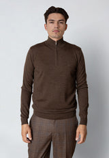Clean Cut Copenhagen MERINO 1/2 ZIP JUMPER Strik Brun Melange