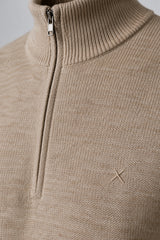 Clean Cut Copenhagen Merino half-zip knit Strik Dark beige melange