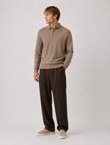 Clean Cut Copenhagen Merino polo knit Strik Dark beige melange
