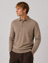 Clean Cut Copenhagen Merino polo knit Strik Dark beige melange