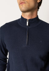 Clean Cut Copenhagen OSCAR HALF ZIP KNITTED JUMPER Strik Navy