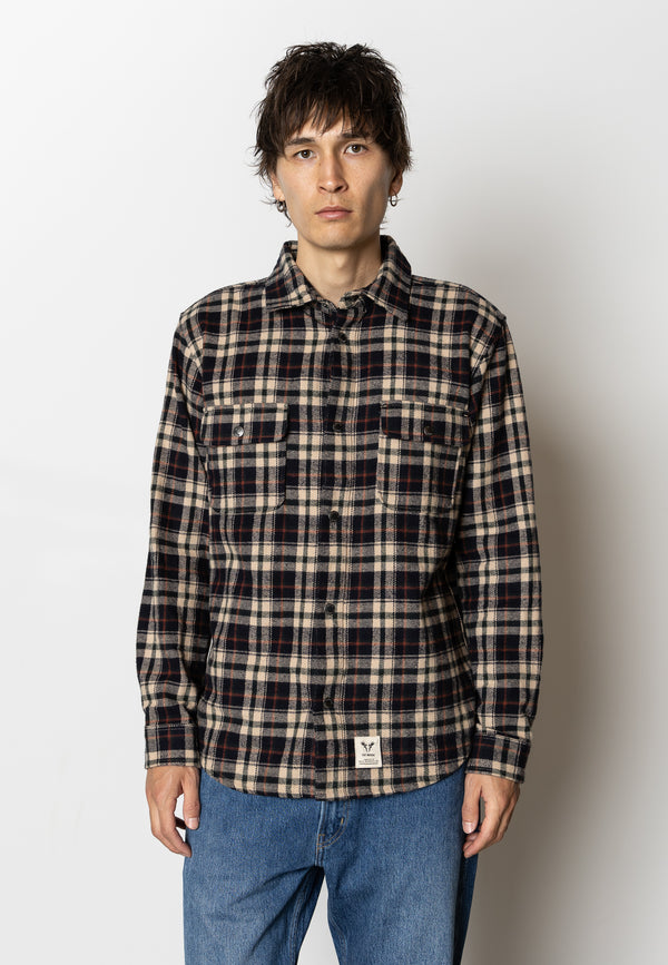 Fat Moose ADRIAN COTTON SHIRT Skjorte L/S Dark Navy/Ecru