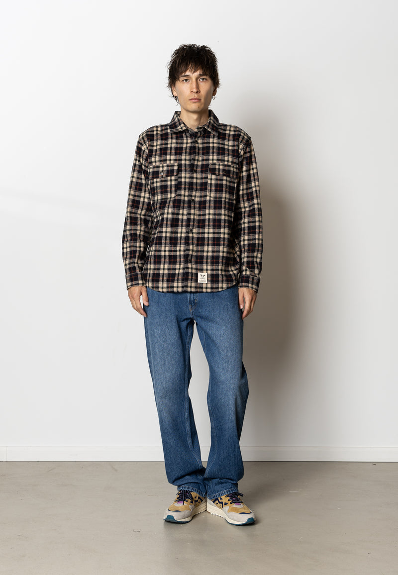 Fat Moose ADRIAN COTTON SHIRT Skjorte L/S Dark Navy/Ecru