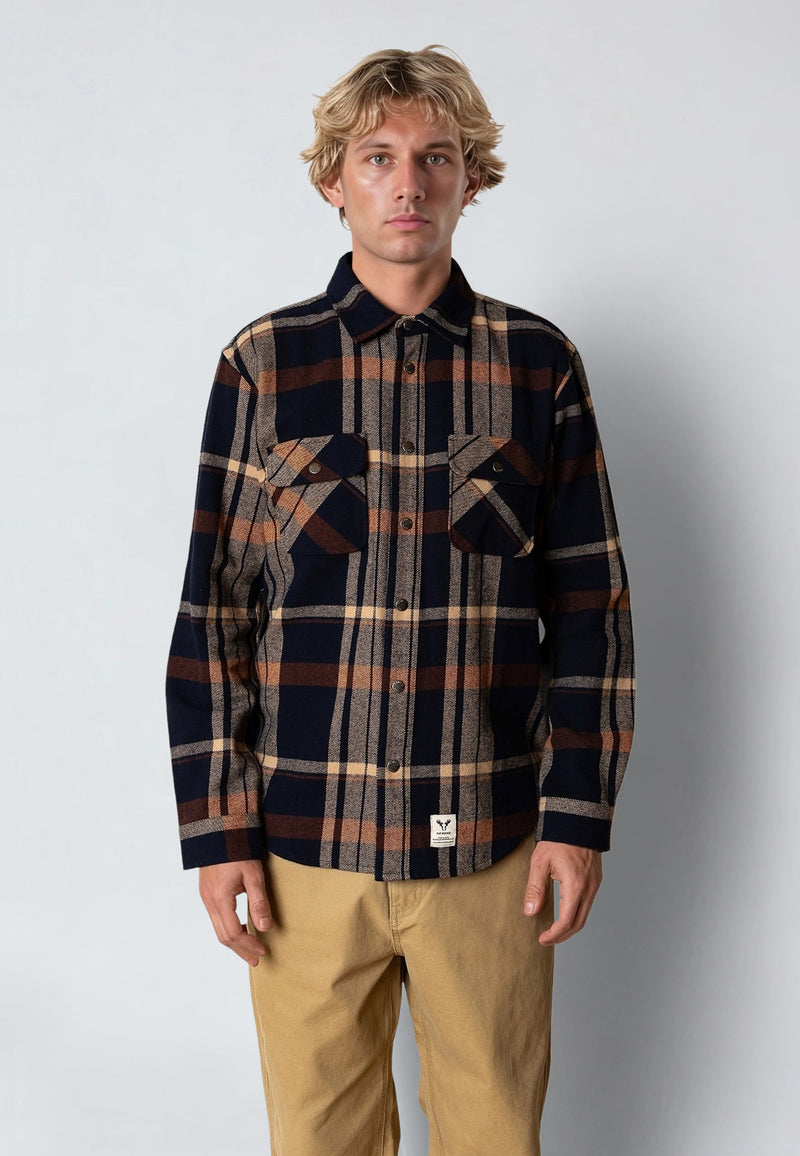 Fat Moose ADRIAN FLANNEL SHIRT Skjorte L/S Dark Navy/Ecru