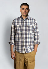 Fat Moose ADRIAN FLANNEL SHIRT Skjorte L/S Ecru/Dark navy
