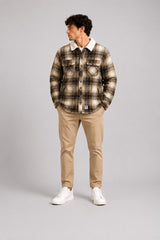 Fat Moose Adrian pile overshirt Overshirts Ecru/Dark navy