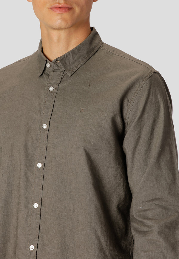 Clean Cut Copenhagen Bomuld/Hør skjorte Skjorte L/S Støvet Grøn