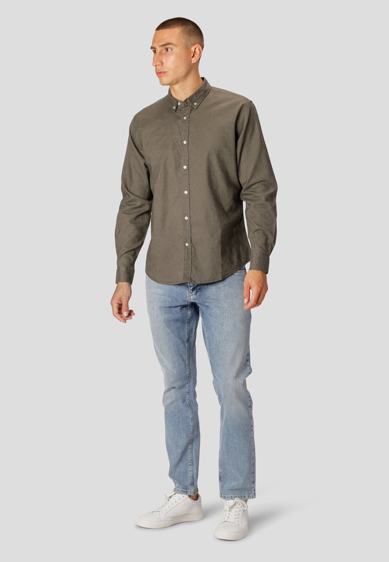 Clean Cut Copenhagen Bomuld/Hør skjorte Skjorte L/S Støvet Grøn