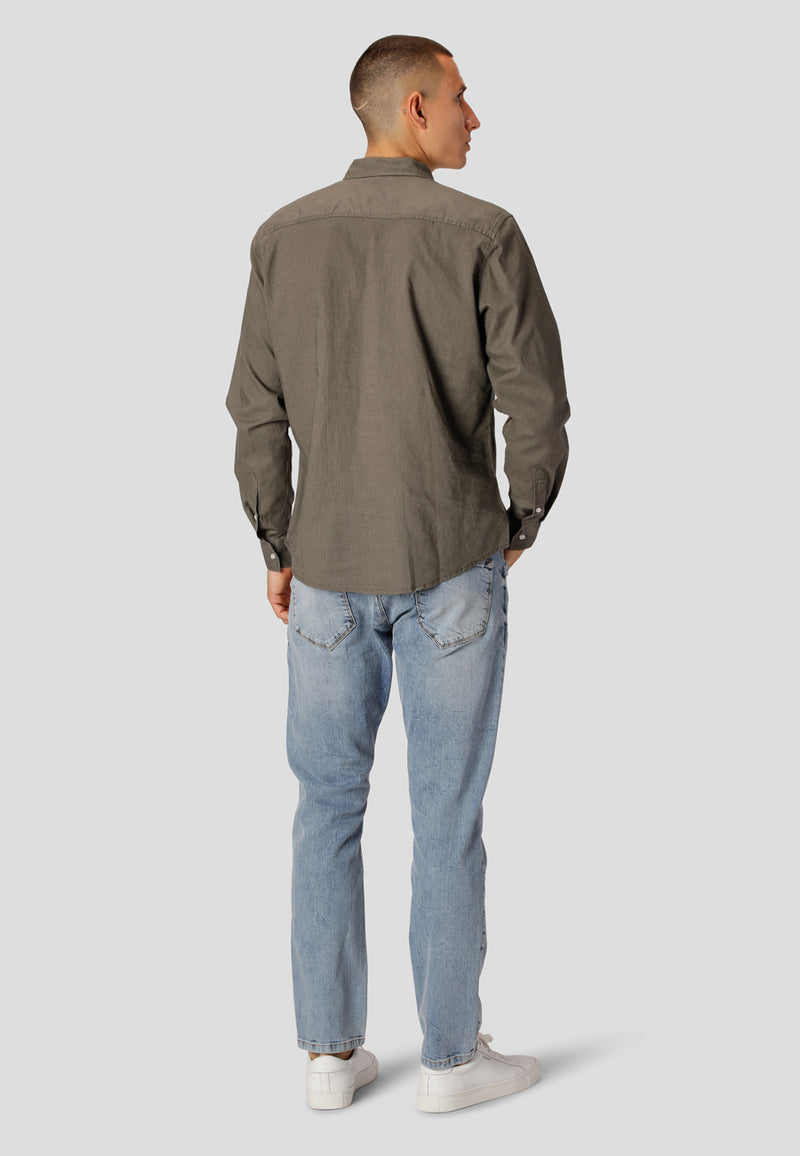 Clean Cut Copenhagen Bomuld/Hør skjorte Skjorte L/S Støvet Grøn