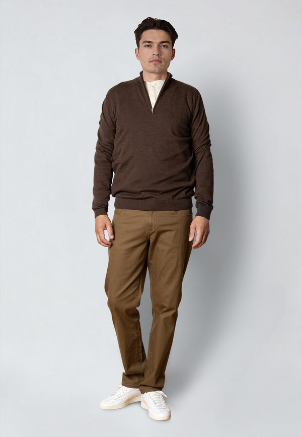 Clean Cut Copenhagen CLAUDE 1/2 ZIP KNITTED JUMPER Strik Brun Melange