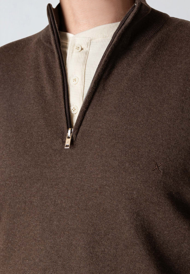 Clean Cut Copenhagen CLAUDE 1/2 ZIP KNITTED JUMPER Strik Brun Melange