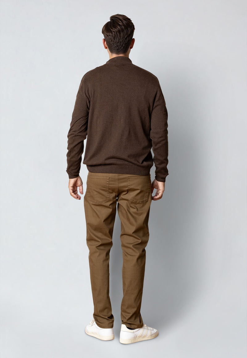 Clean Cut Copenhagen CLAUDE 1/2 ZIP KNITTED JUMPER Strik Brun Melange