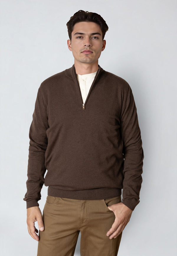 Clean Cut Copenhagen CLAUDE 1/2 ZIP KNITTED JUMPER Strik Brun Melange
