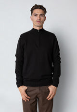 Clean Cut Copenhagen CLAUDE 1/2 ZIP KNITTED JUMPER Strik Sort