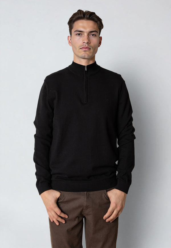 Clean Cut Copenhagen CLAUDE 1/2 ZIP KNITTED JUMPER Strik Sort