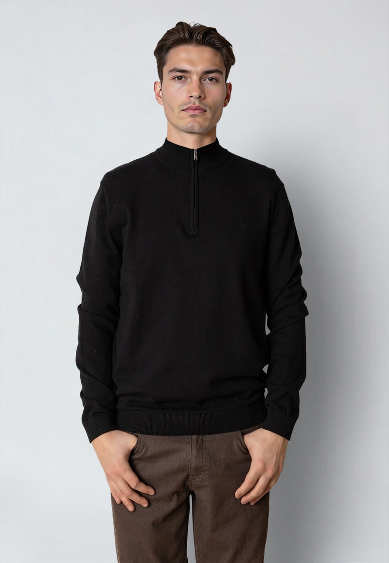 Clean Cut Copenhagen CLAUDE 1/2 ZIP KNITTED JUMPER Strik Sort