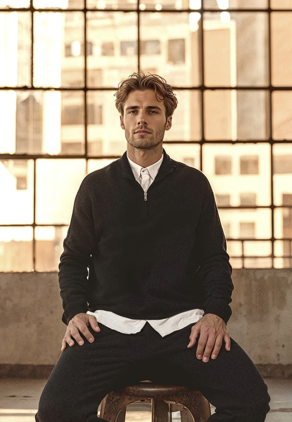 Clean Cut Copenhagen CLAUDE 1/2 ZIP KNITTED JUMPER Strik Sort