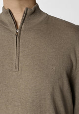 Clean Cut Copenhagen CLAUDE HALF-ZIP KNITTED JUMPER Strik Dark beige melange