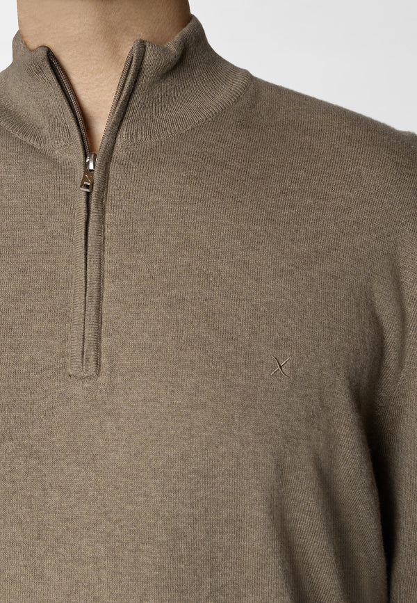 Clean Cut Copenhagen CLAUDE 1/2 ZIP KNITTED JUMPER Strik Dark beige melange