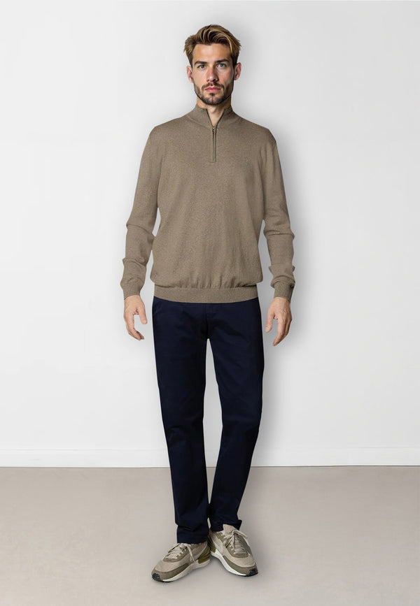 Clean Cut Copenhagen CLAUDE 1/2 ZIP KNITTED JUMPER Strik Dark beige melange