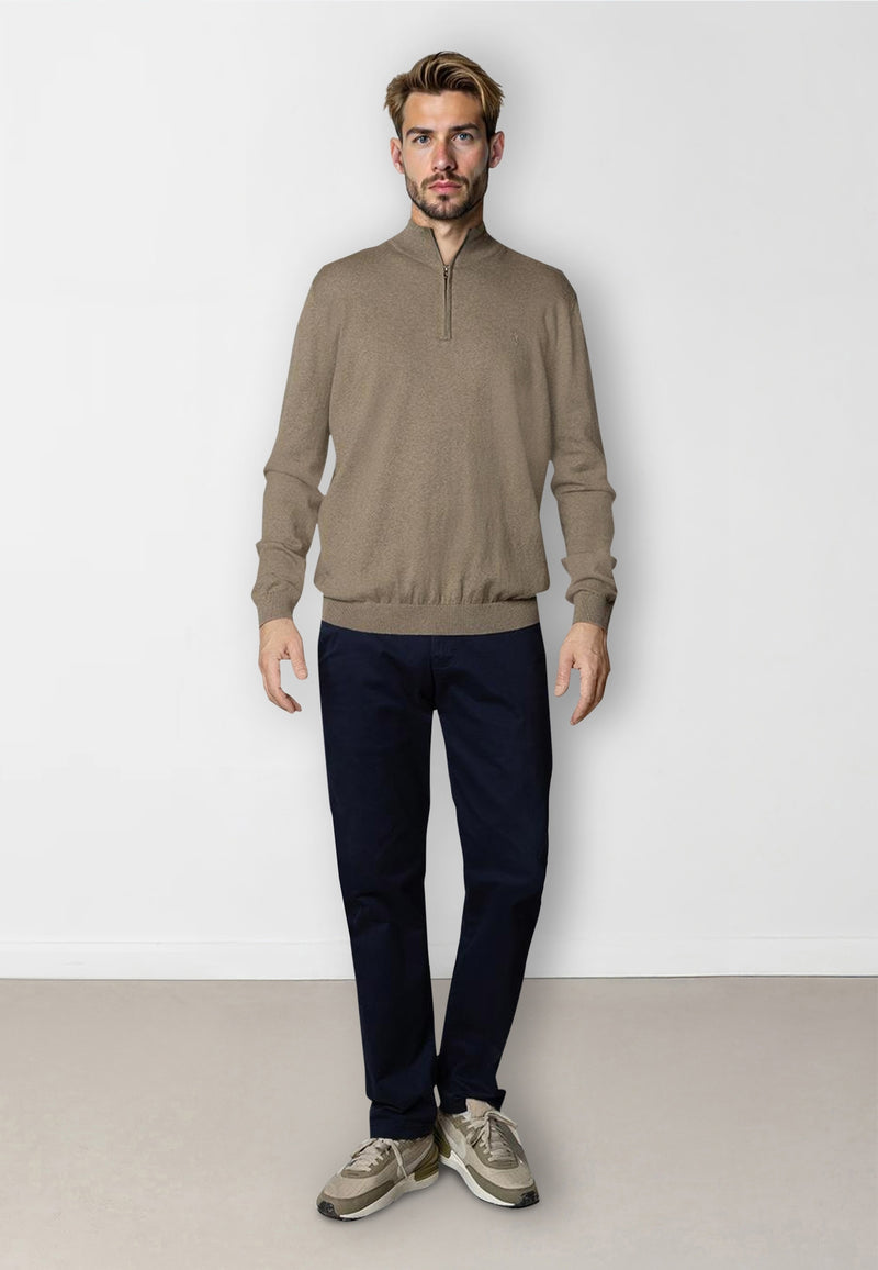 Clean Cut Copenhagen CLAUDE 1/2 ZIP KNITTED JUMPER Strik Dark beige melange