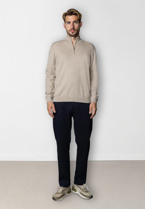 Clean Cut Copenhagen CLAUDE 1/2 ZIP KNITTED JUMPER Strik Ecru Melange