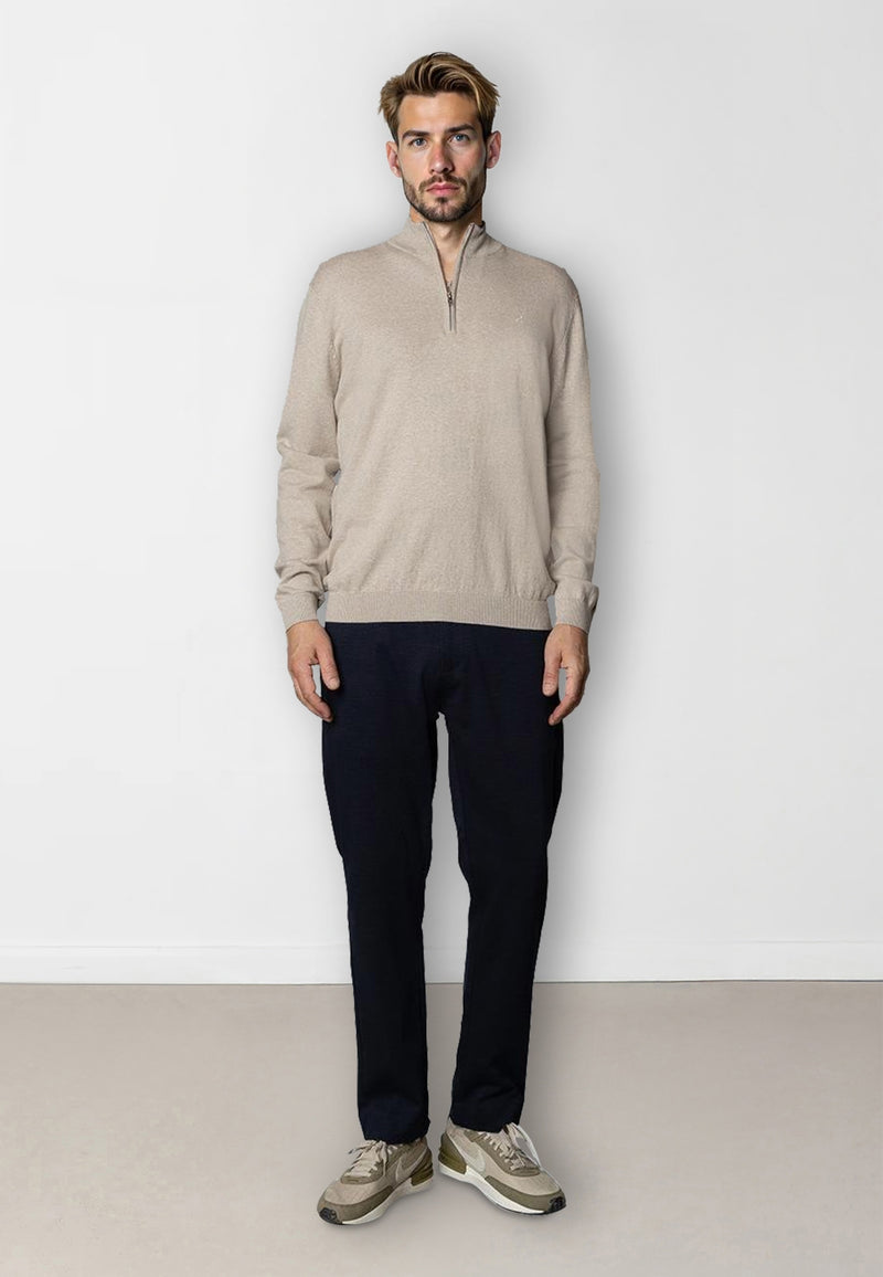 Clean Cut Copenhagen CLAUDE 1/2 ZIP KNITTED JUMPER Strik Ecru Melange