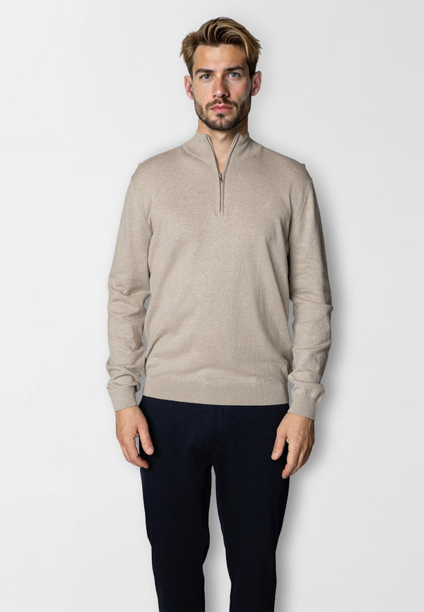 Clean Cut Copenhagen CLAUDE 1/2 ZIP KNITTED JUMPER Strik Ecru Melange