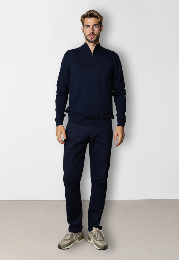 Clean Cut Copenhagen CLAUDE 1/2 ZIP KNITTED JUMPER Strik Navy Melange