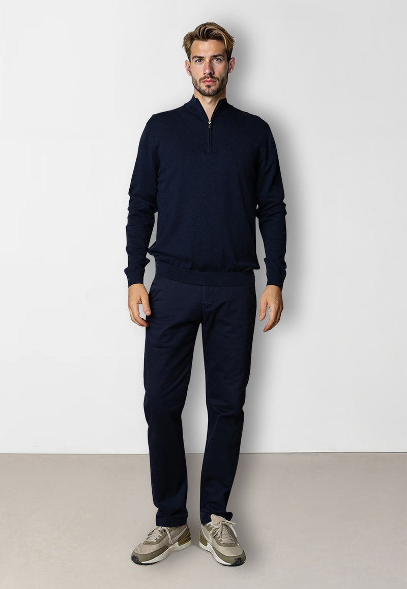 Clean Cut Copenhagen CLAUDE 1/2 ZIP KNITTED JUMPER Strik Navy Melange