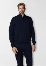 Clean Cut Copenhagen CLAUDE 1/2 ZIP KNITTED JUMPER Strik Navy Melange