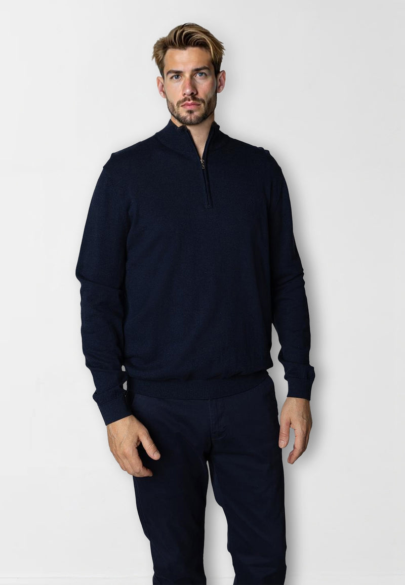 Clean Cut Copenhagen CLAUDE 1/2 ZIP KNITTED JUMPER Strik Navy Melange