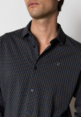 Clean Cut Copenhagen Clean formal printed stretch shirt Skjorte L/S Navy/Brown