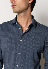 Clean Cut Copenhagen Clean formal printed stretch shirt Skjorte L/S Navy/Ecru