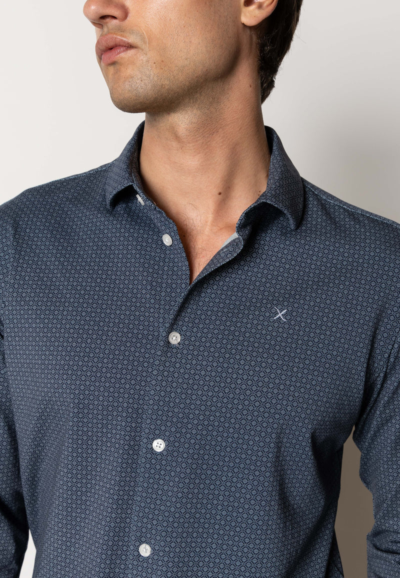 Clean Cut Copenhagen Clean formal printed stretch shirt Skjorte L/S Navy/Ecru