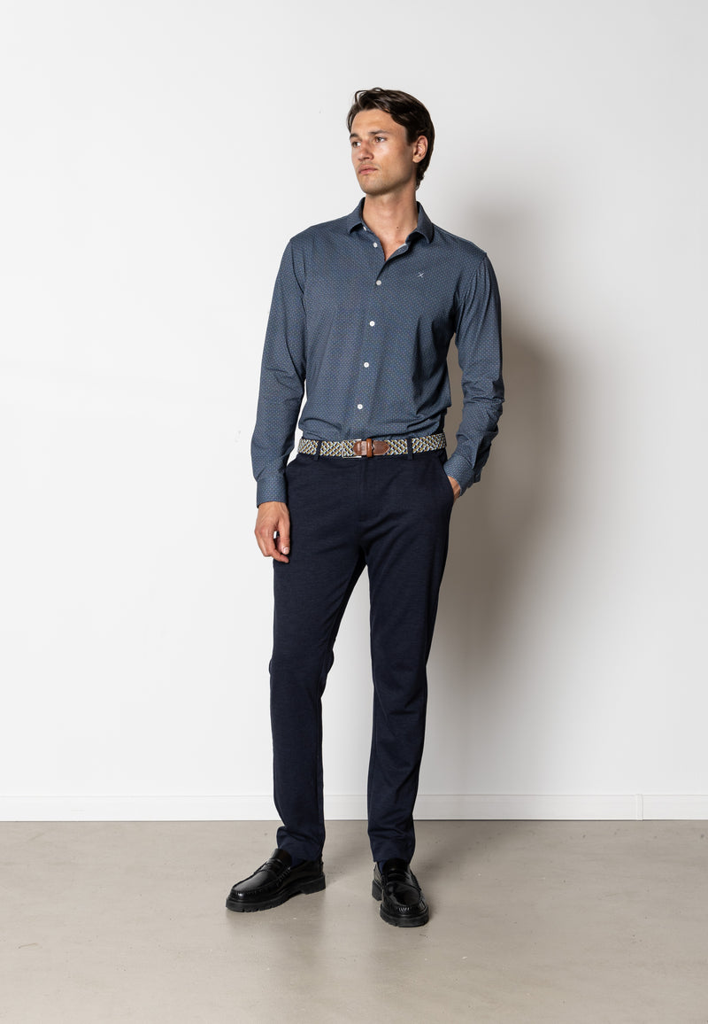 Clean Cut Copenhagen Clean formal printed stretch shirt Skjorte L/S Navy/Ecru