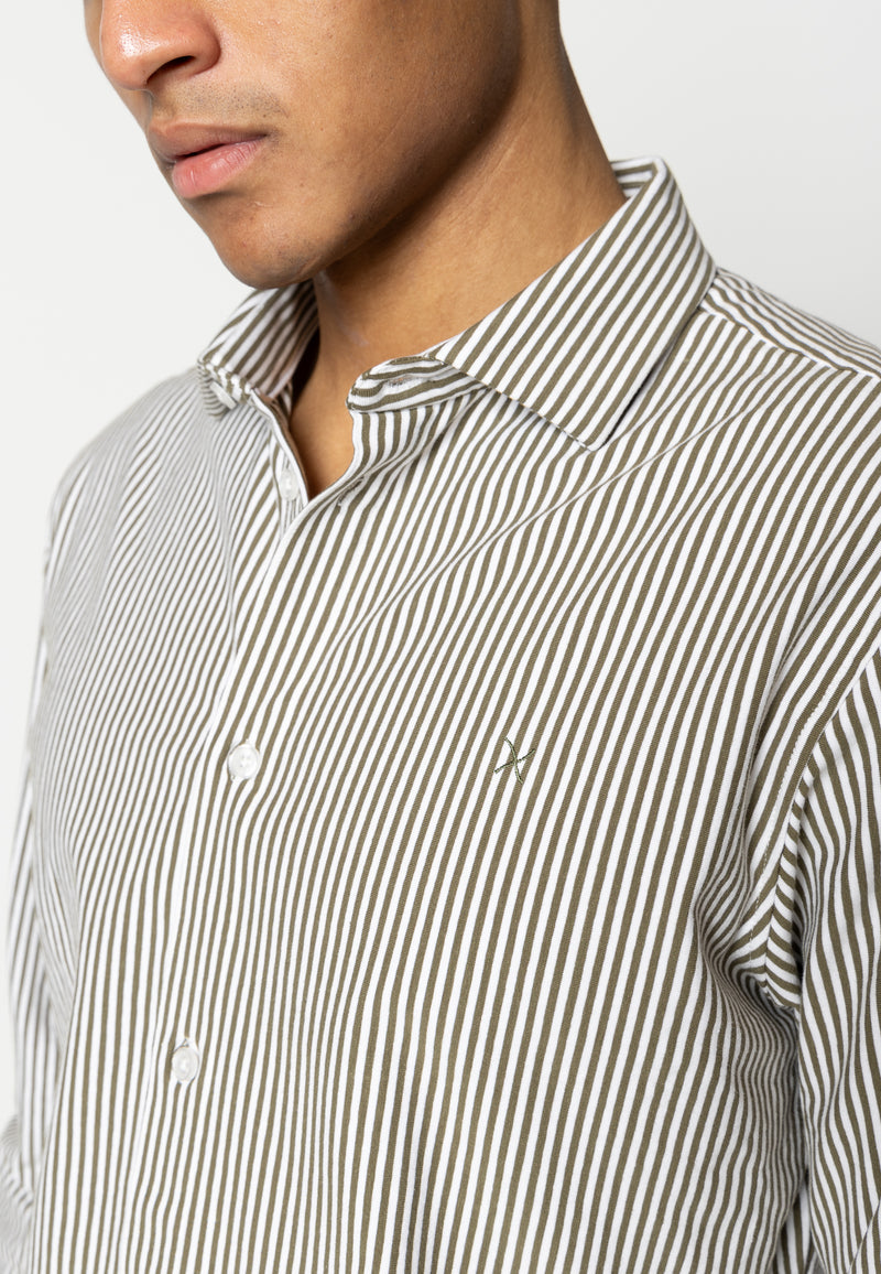 Clean Cut Copenhagen Clean formal striped shirt Skjorte L/S Army/White striped