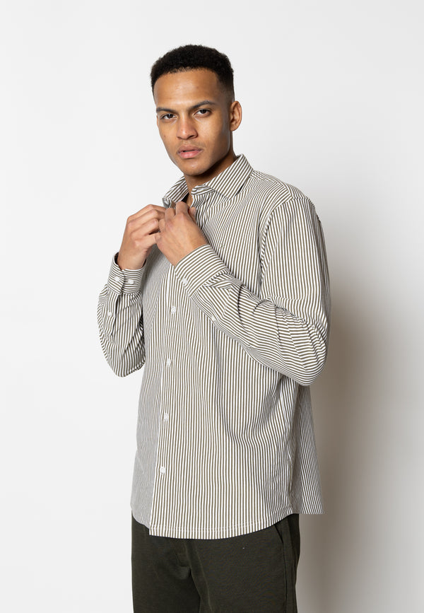 Clean Cut Copenhagen Clean formal striped shirt Skjorte L/S Army/White striped
